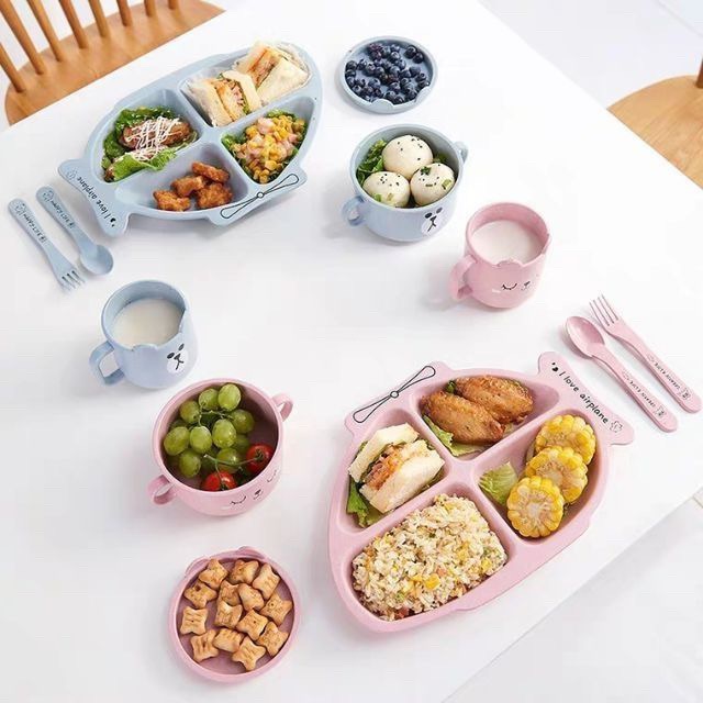 Khay đựng cơm,cháo cho các bé chất liệu nhựa lúa mạch 2 hình