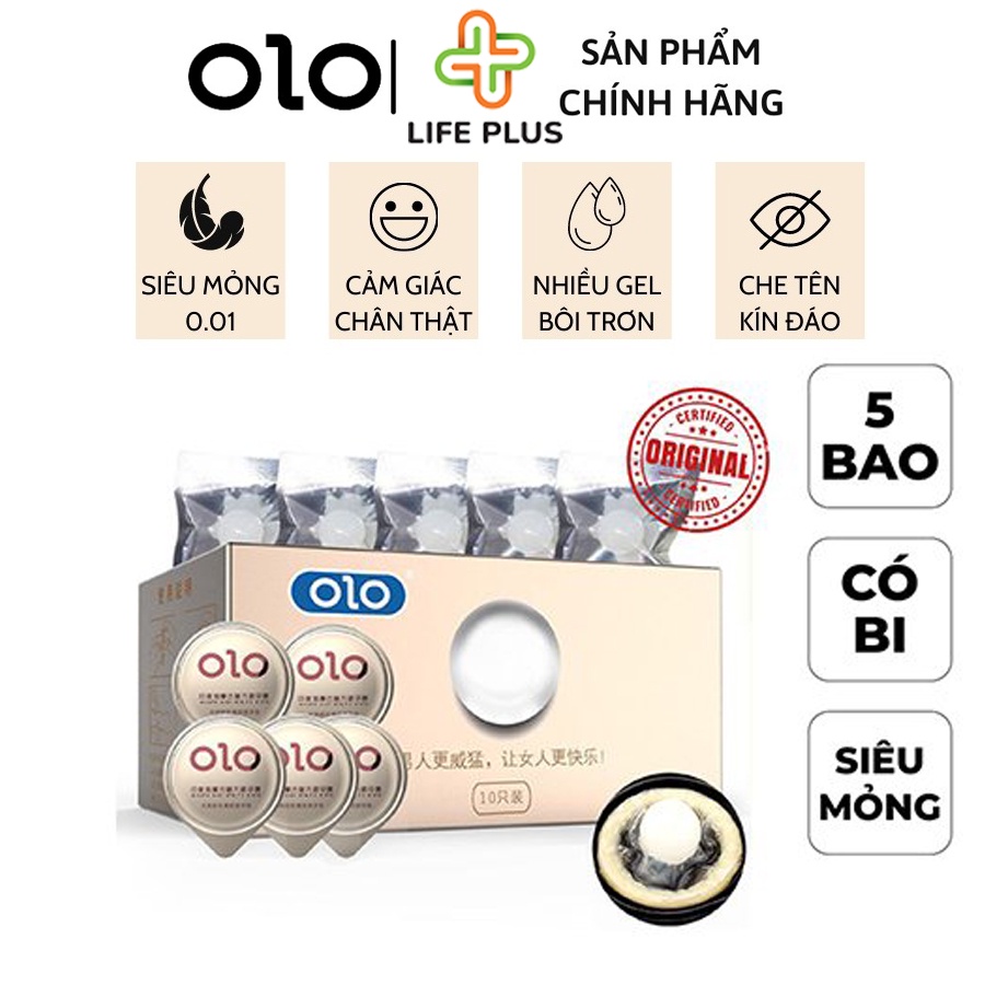 Bao Cao Su Siêu Mỏng OLO Bi Massa Tăng Thời Gian QH, Nhiều Gel, Hộp 5 bcs 5 bi - Tặng Bao Cao Su LP01 - Life Plus Store