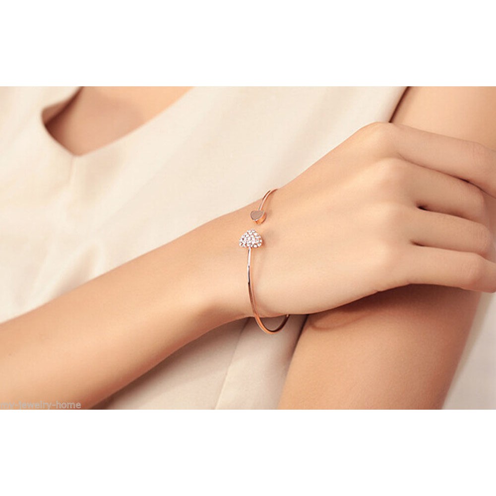 Vòng đeo tay RINHOO FRIENDSHIP kiểu hở hình trái tim đính đá long lanh phong cách Hàn Quốc