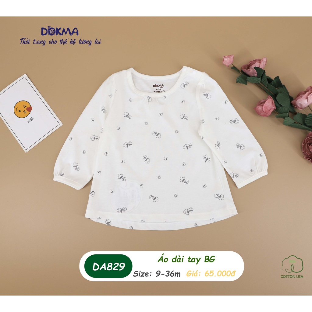 DA829 Áo dài tay bé gái họa tiết Dokma vải cotton mỏng (9-36M)