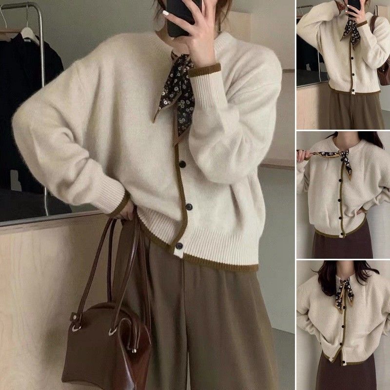 Áo Khoác cardigan Dệt Kim Mềm Dáng Rộng Kiểu retro Nhật Bản Thời Trang Thu Đông Cho Nữ