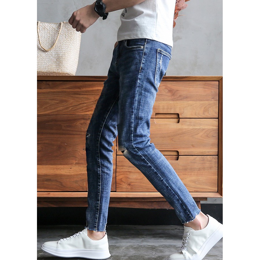 Quần Jean Nam Màu Xanh Đậm Dáng Trơn Ôm Body Hàn Quốc | BigBuy360 - bigbuy360.vn