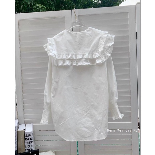 Áo Sơmi Cổ Bèo Tay Phồng Tiểu Thư Tay Bo Chun Áo Kiểu Nữ Trắng Siêu cute ulzzang cánh tiên mầu trắng | BigBuy360 - bigbuy360.vn