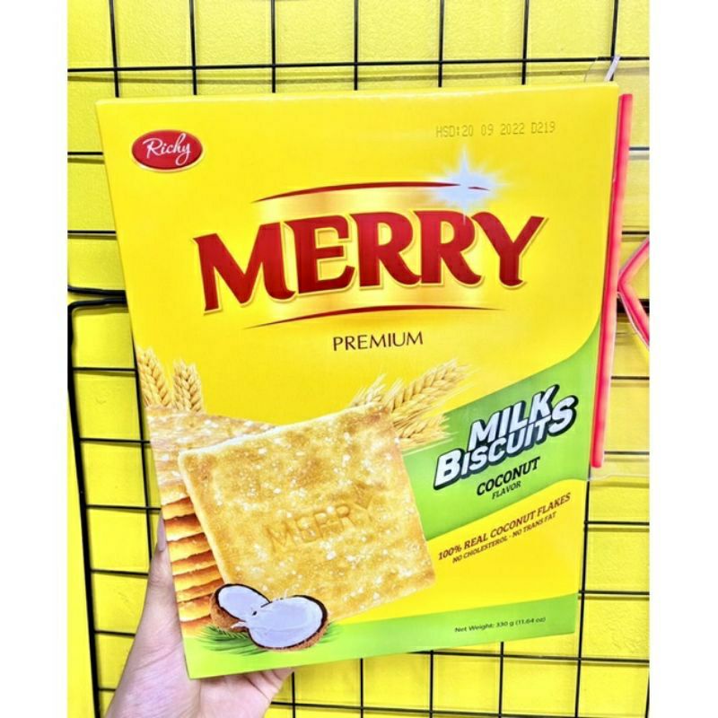 Bánh quy sữa merry vị dừa giòn tan hộp 330g(mới)