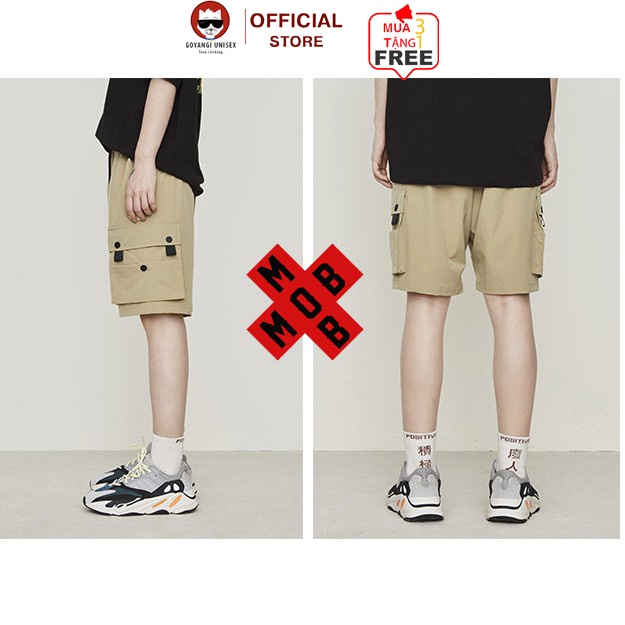 Quần short kaki nam  túi hộp lưng thun co dãn Black Button