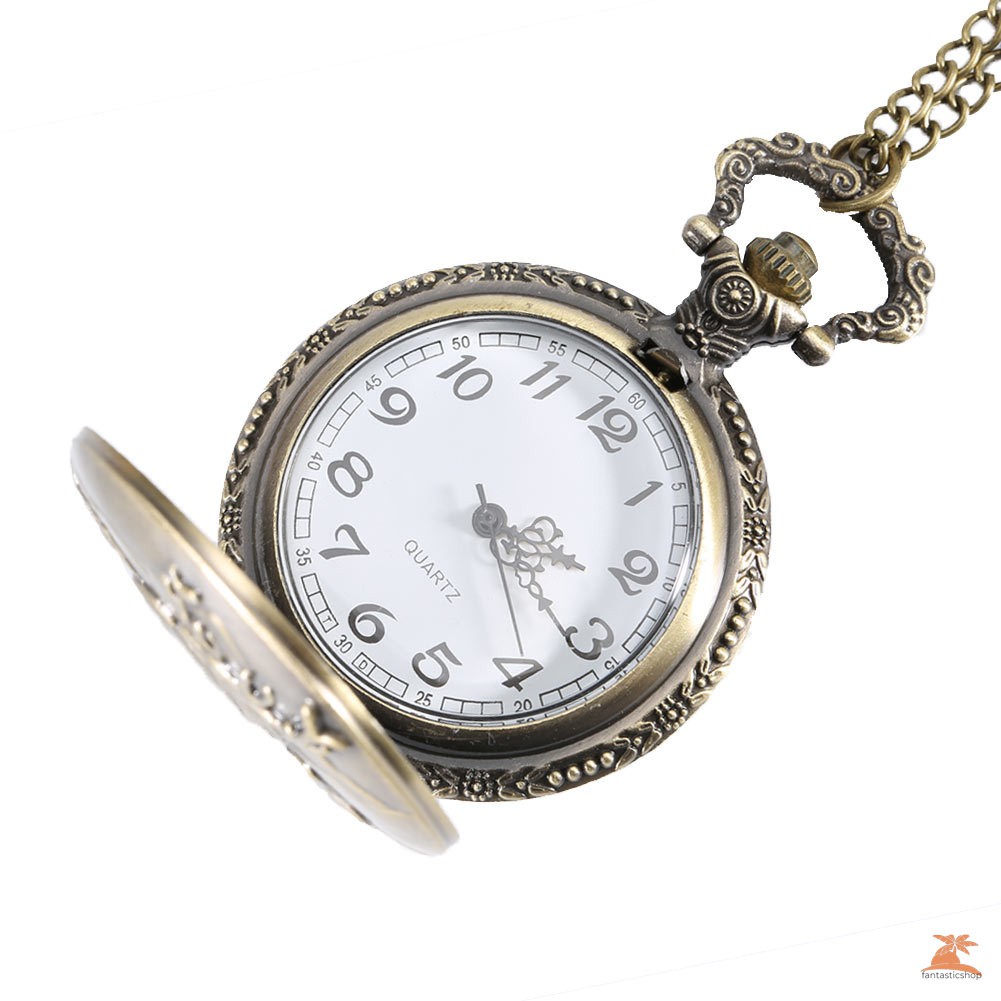 #Đồng hồ bỏ túi# Vintage Deer Case Quartz Pocket Watch Pendant Necklace Women Men Chain Clock Gifts