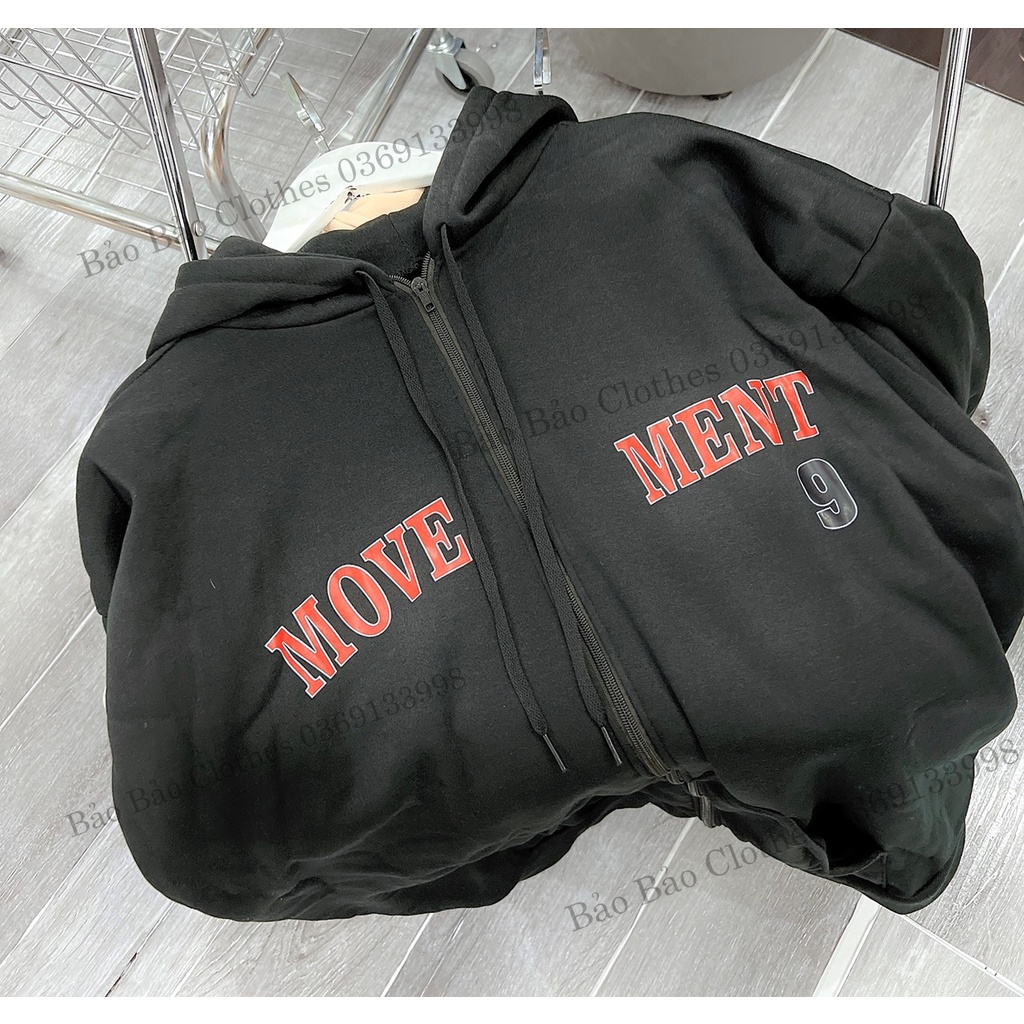 Khoác Hoodie Nam Nữ Chữ Move Số 9 Mũ Rộng Form To Chất Đẹp Dày Dặn Unisex