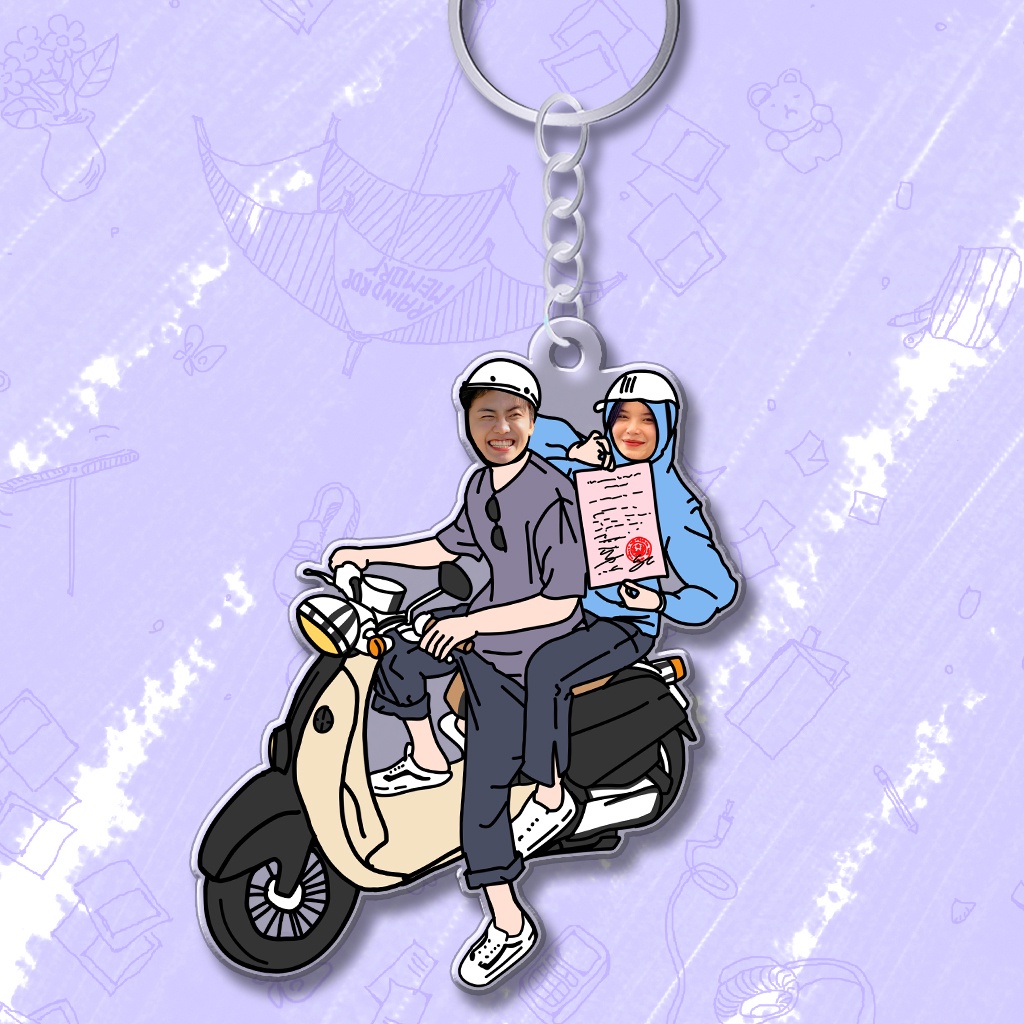 Móc khóa Chibi cặp đôi Diệu Nhi Anh Tú trend khoe giấy đăng kí kết hôn Custom Thay Mặt in theo yêu cầu phụ kiện HM Decor