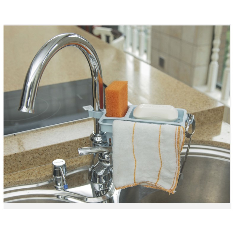 Kệ Treo Vòi Nước - Giá Treo Để Đồ Gác Bồn Rửa Chén Có Thanh Treo Khăn Tiện Dụng 7953