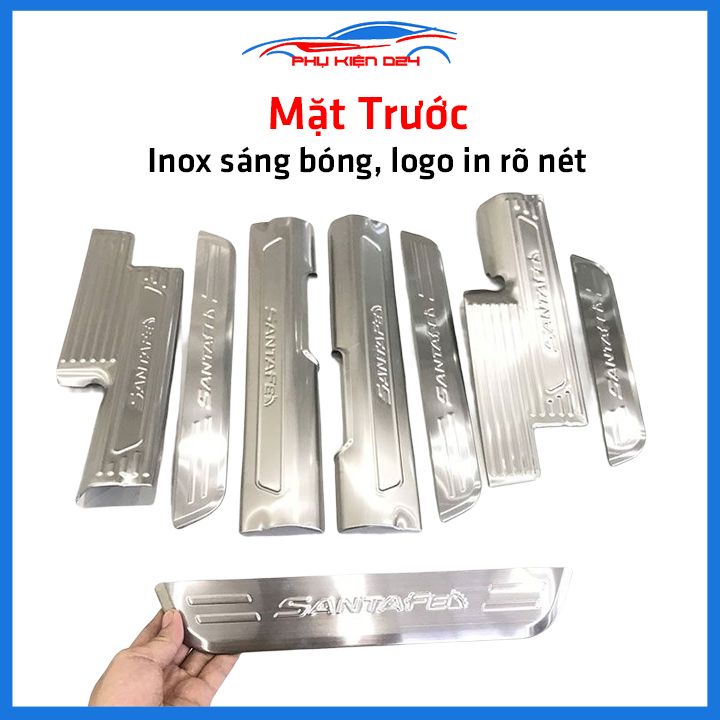 Bộ ốp bậc cửa trong ngoài nẹp bước chân Santafe 2019-2020-2021-2022-2023 Inox chống trầy trang trí xe