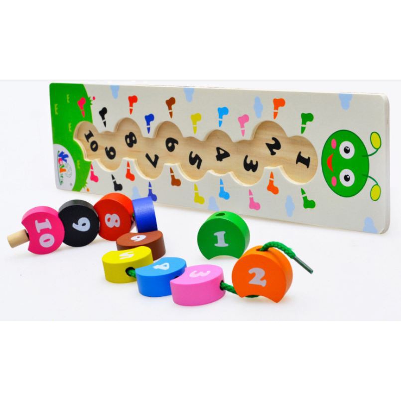 Đồ chơi trí tuệ gỗ rèn kỹ năng,bảng xâu hạt gỗ kết hợp học ghép số,số đếm cho bé-Shopmina123