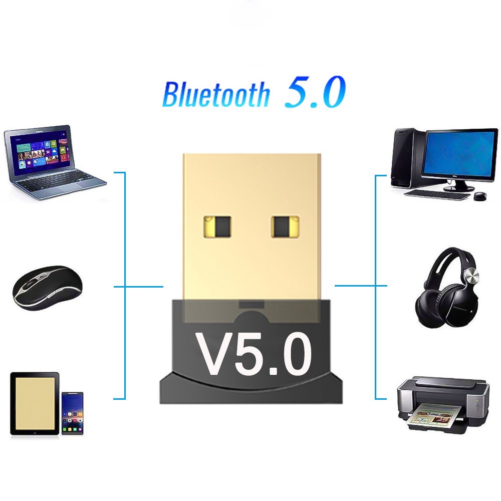 Đầu Thu Phát Tín Hiệu USB Bluetooth 5.0 Dongle Dành Cho Máy Tính Laptop Kết Nối Loa Tai Nghe Bàn Phím Chuột Máy In