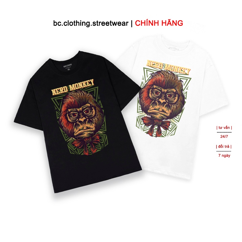Áo thun unisex, áo tay lỡ form rộng Becoins Nerd Monkey size từ 40kg đến 95kg