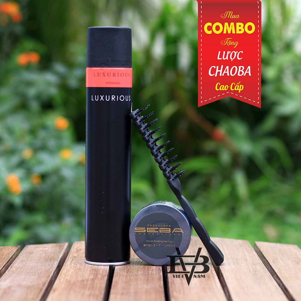 Combo gôm xịt tóc luxurious 320ml + Sáp Vuốt Tóc Seba công nghệ Nhật Bản 80g + Tặng lược tạo kiểu cao cấp