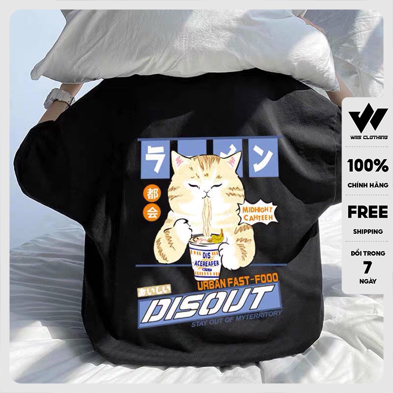 Áo thun tay lỡ WIIS phông unisex form rộng Mèo Ly nam nữ cotton oversize ulzzang