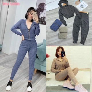 Bộ Thể Thao Len Tăm Kéo Khóa Có Mũ Nữ TEMA Siêu Cá Tính