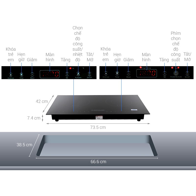 Bếp đôi điện từ hồng ngoại Sunhouse SHB9100
