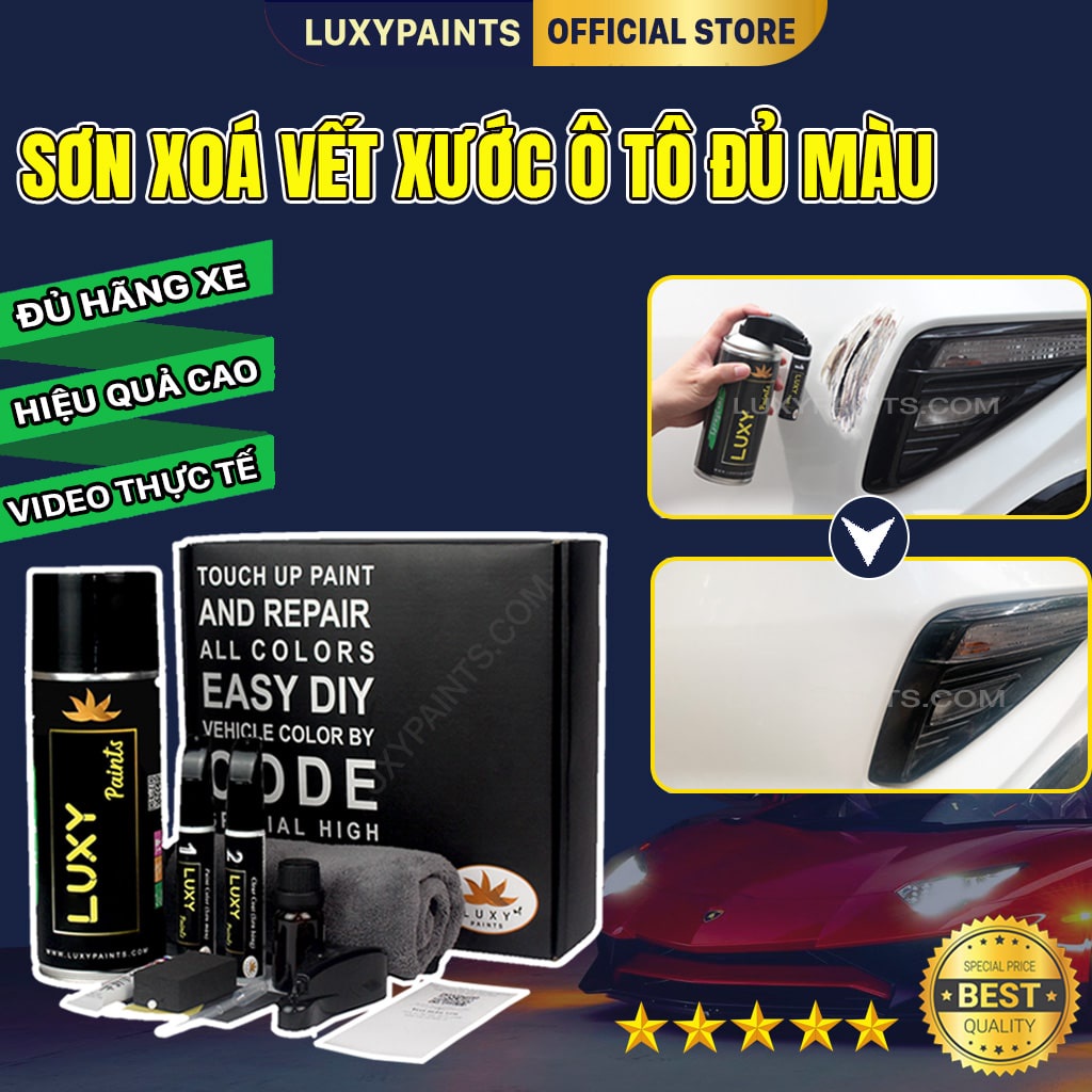 Sơn XOÁ VẾT XUỚC xe ô tô LUXYPAINTS, Bút tẩy xoá vết trầy xước sơn xe oto màu trắng xanh đen đỏ bạc vàng xám chuẩn Code