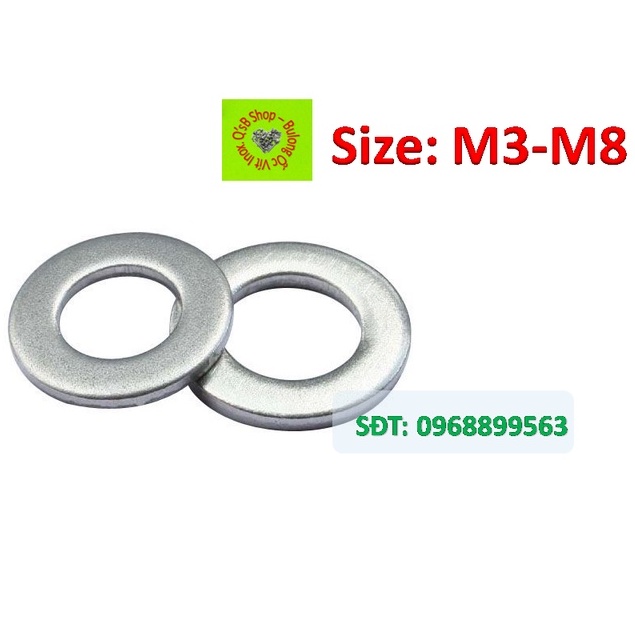 Long đen, vòng đệm phẳng size M3-M8 inox 201, inox 304, inox 316 DIN125A