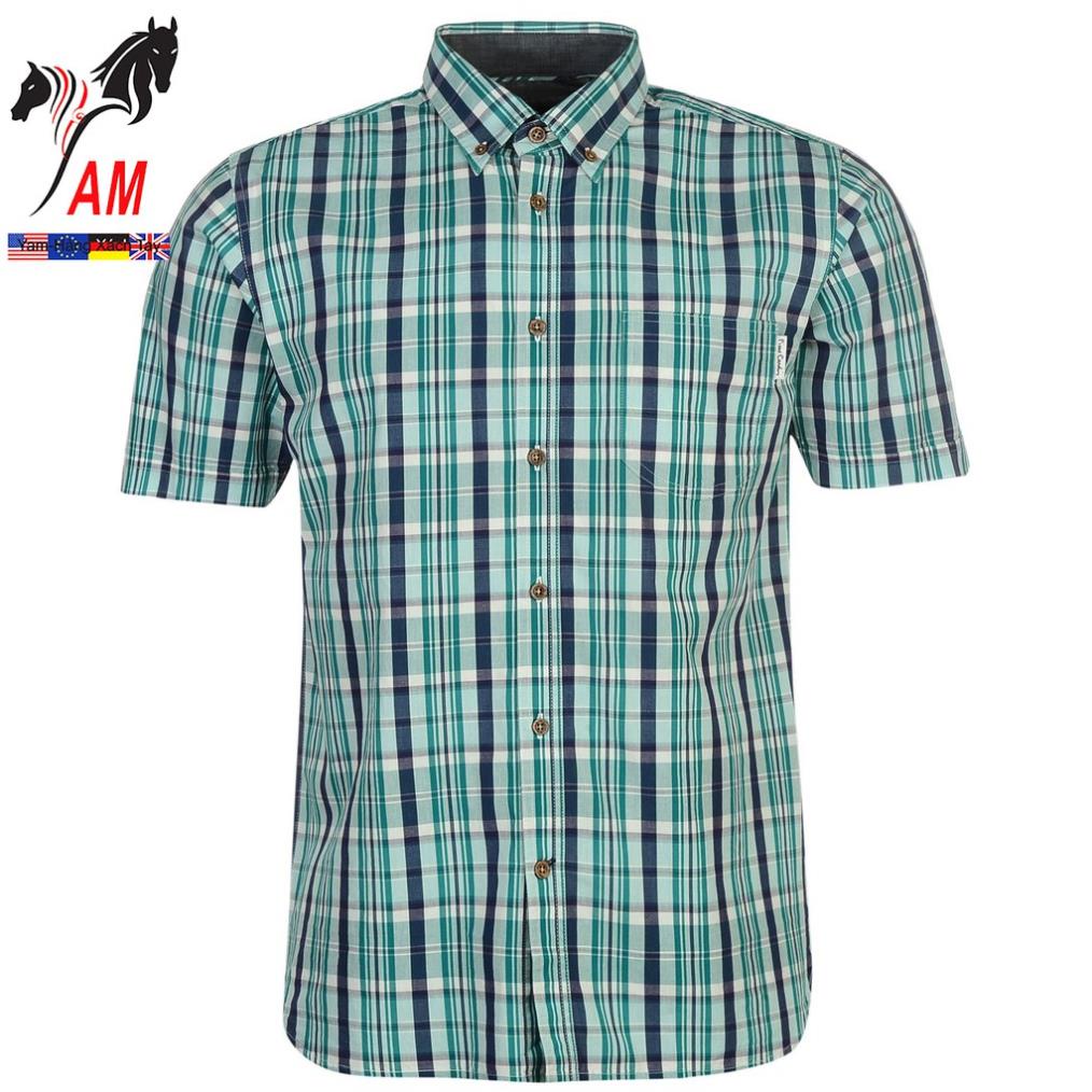 [100% cotton] Áo Sơ Mi Nam Ngắn Tay Pierre Cardin Check Short Shirt Mens  (Greenn/Blue/Wht - Size EU - UK) !