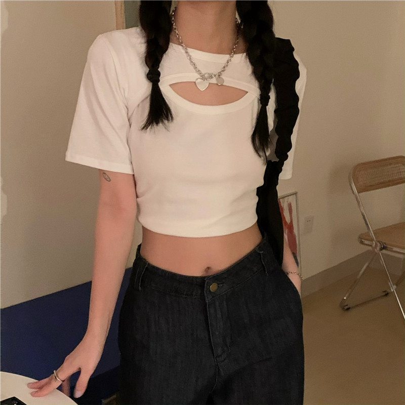 Áo Thun Croptop Tay Ngắn Màu Trơn Cho Nữ