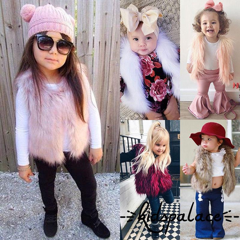 ➤♕❀❤Fashion Baby Girls Kids Winter Warm Toddler Faux Fur Vest Gilet Outerwear Coat Jacket