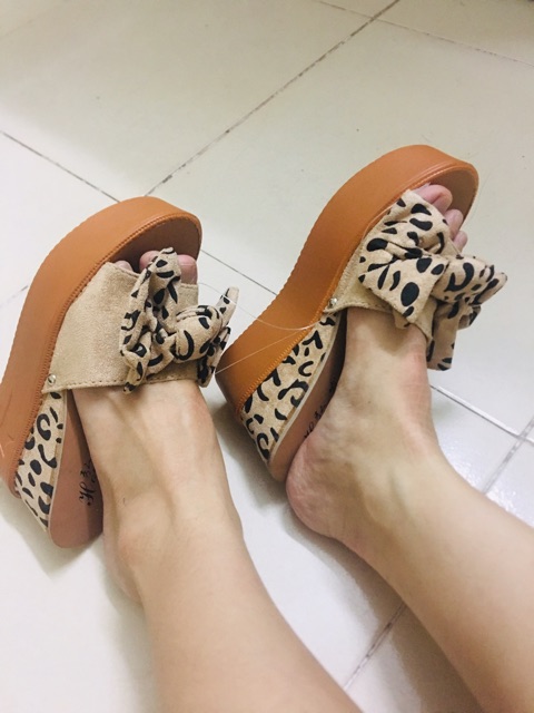 BD01 Dép đế xuồng nơ màu kem và đen bền xinh và rẻ