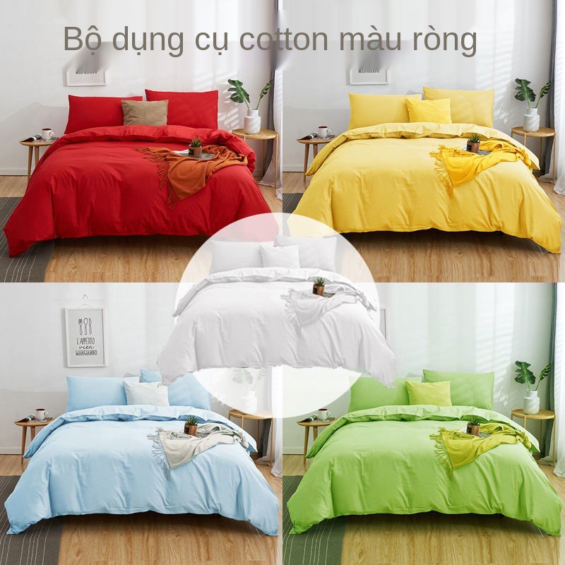 Màu xanh lá cây trái cotton nguyên chất bốn mảnh nhạt bảy chiều ga trải giường chăn bông ba mềm mại đồng