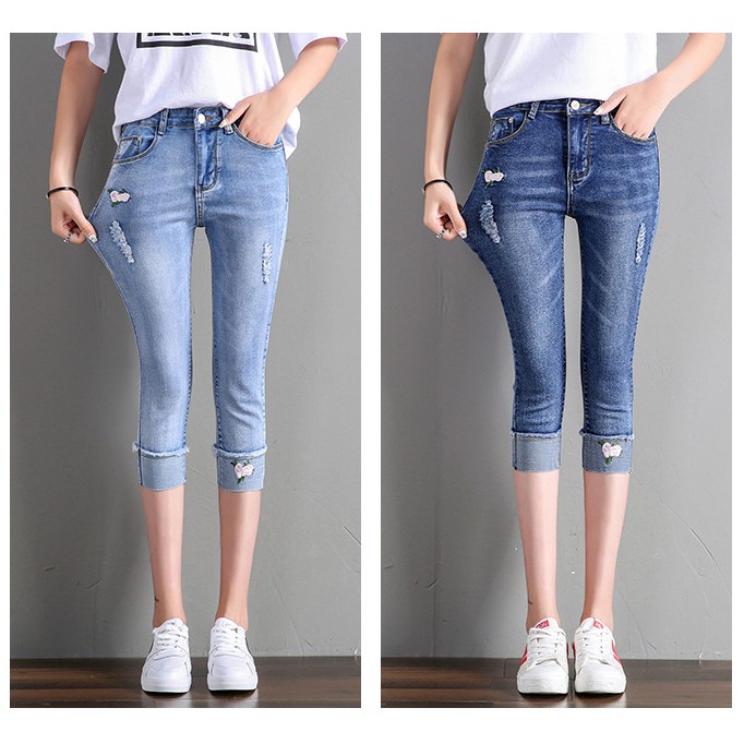 Quần jean lửng thêu hoa LS_QL008