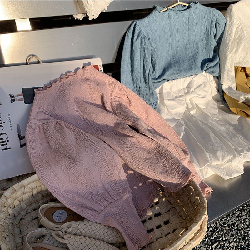 Áo Sơ Mi Cotton Mỏng Tay Phồng Dài Thoải Mái Thời Trang Xuân Thu Cho Bé Gái