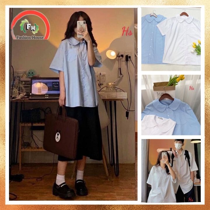 ☘️Áo Sơ Mi Cổ Sen Nam Nữ Tay Lửng Hot Trend☘️Facshion house