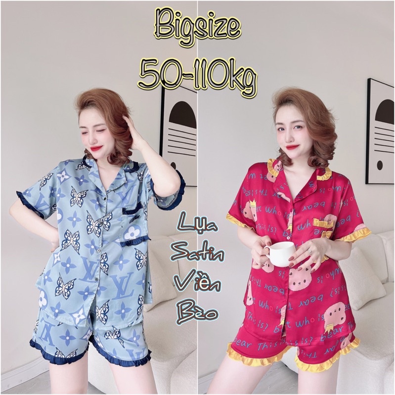 (Sale) Bộ Pijama Satin phối - Bộ đùi 45-110kg