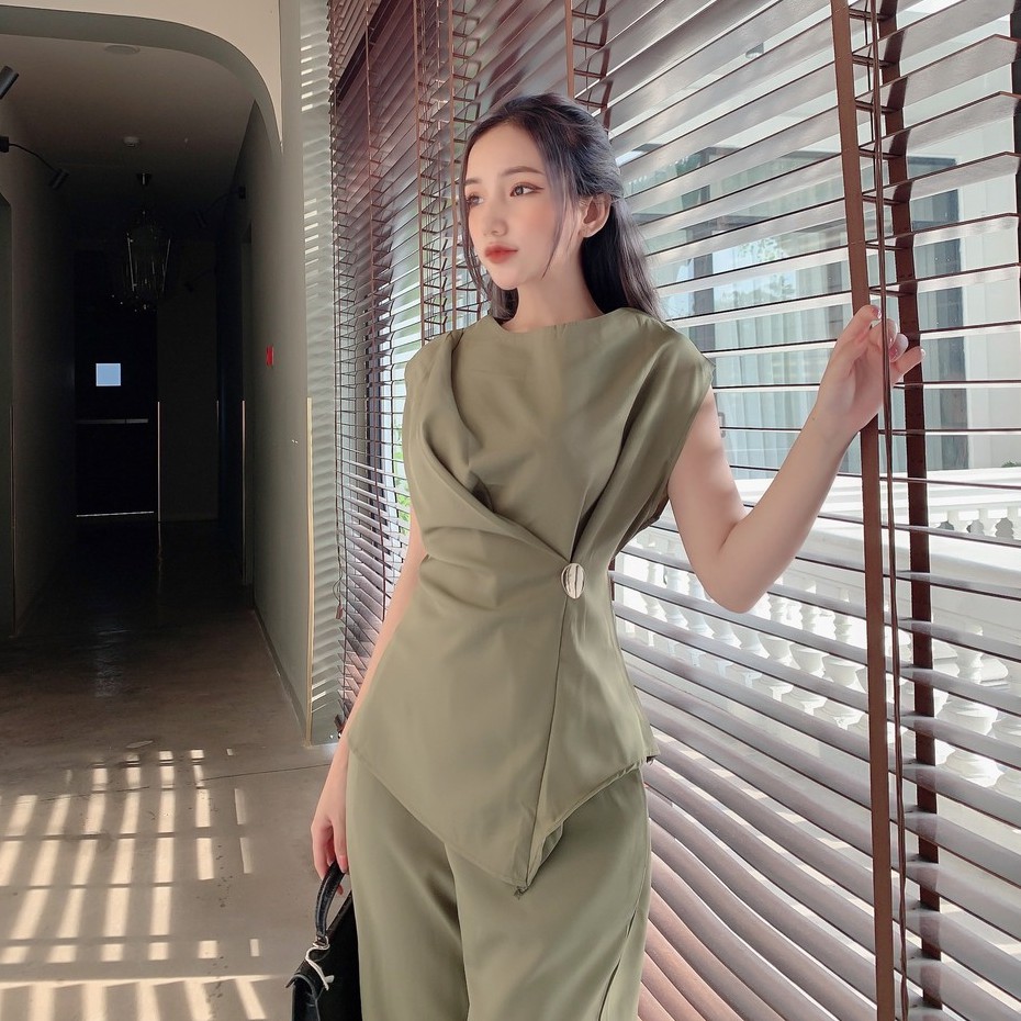 Set Áo Lụa Cát Trơn Đính Tag Và Quần Ống Suôn Trơn DAIN-MIMIX AR1185 | BigBuy360 - bigbuy360.vn