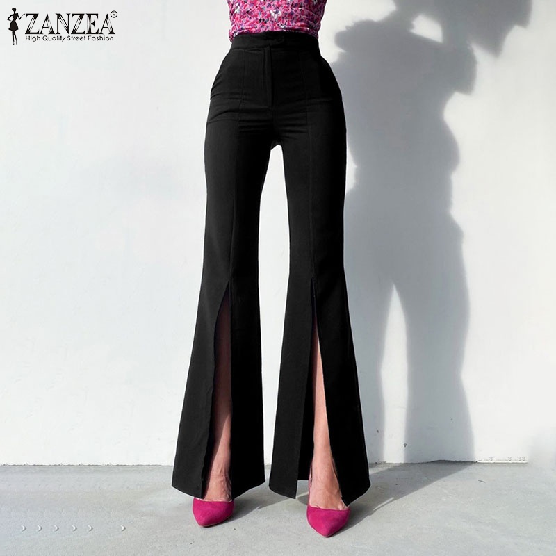 Quần dài ZANZEA ống loe khóa kéo thời trang cho nữ
