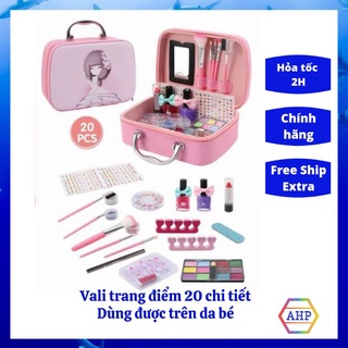 Bộ đồ chơi vali trang điểm 20 chi tiết (có máy nail)  cho bé gái, dùng được trên da