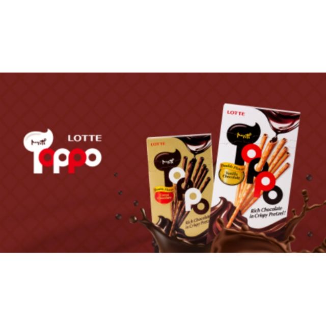 COMBO 5 HỘP BÁNH QUE TOPPO LOTTE 40g I 4 hương vị I nhân socola hương vani, socola hương cacao, vị thịt nướng, vị tôm