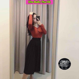 [ Sẵn video + Ảnh thật ] chân váy xếp ly dáng dài