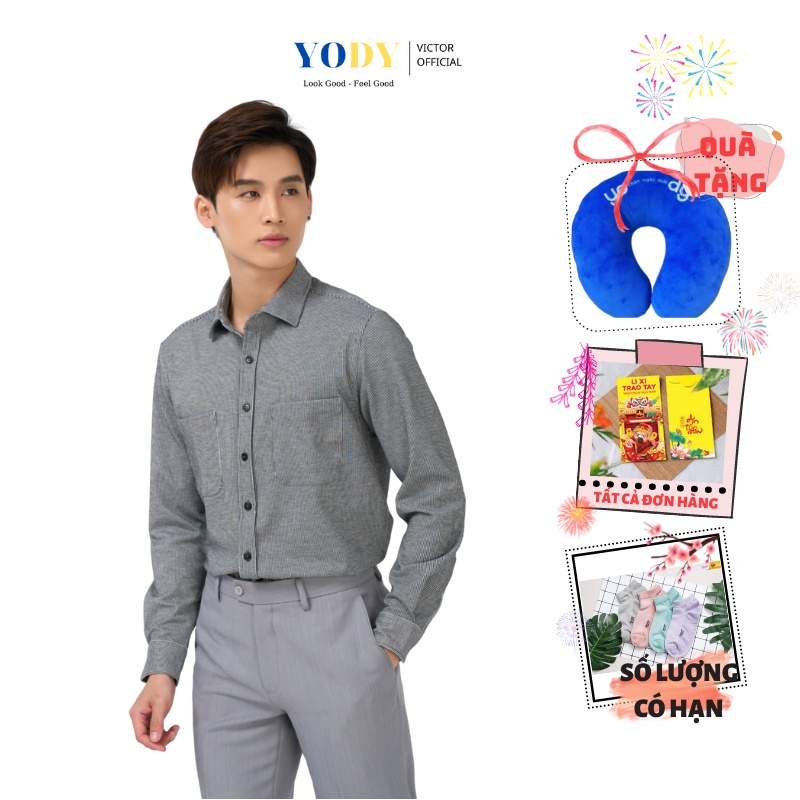 Áo Sơ Mi Nam YODY Kẻ Sọc Có Túi Trẻ Trung, Áo Dài Tay Nam Ít Nhăn Co Dãn 4 Chiều SMM4089
