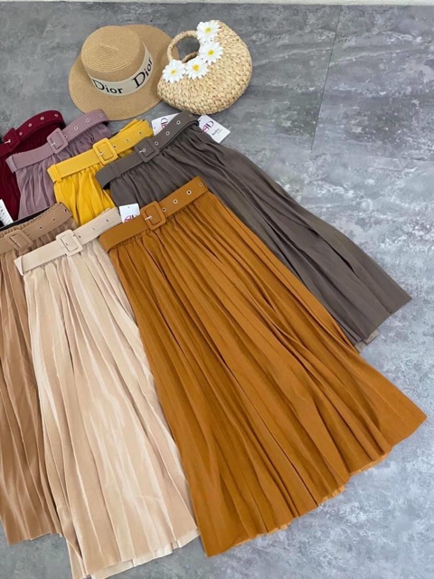 Chân váy xếp ly dáng dài kèm đai ( đai lỗ) | BigBuy360 - bigbuy360.vn