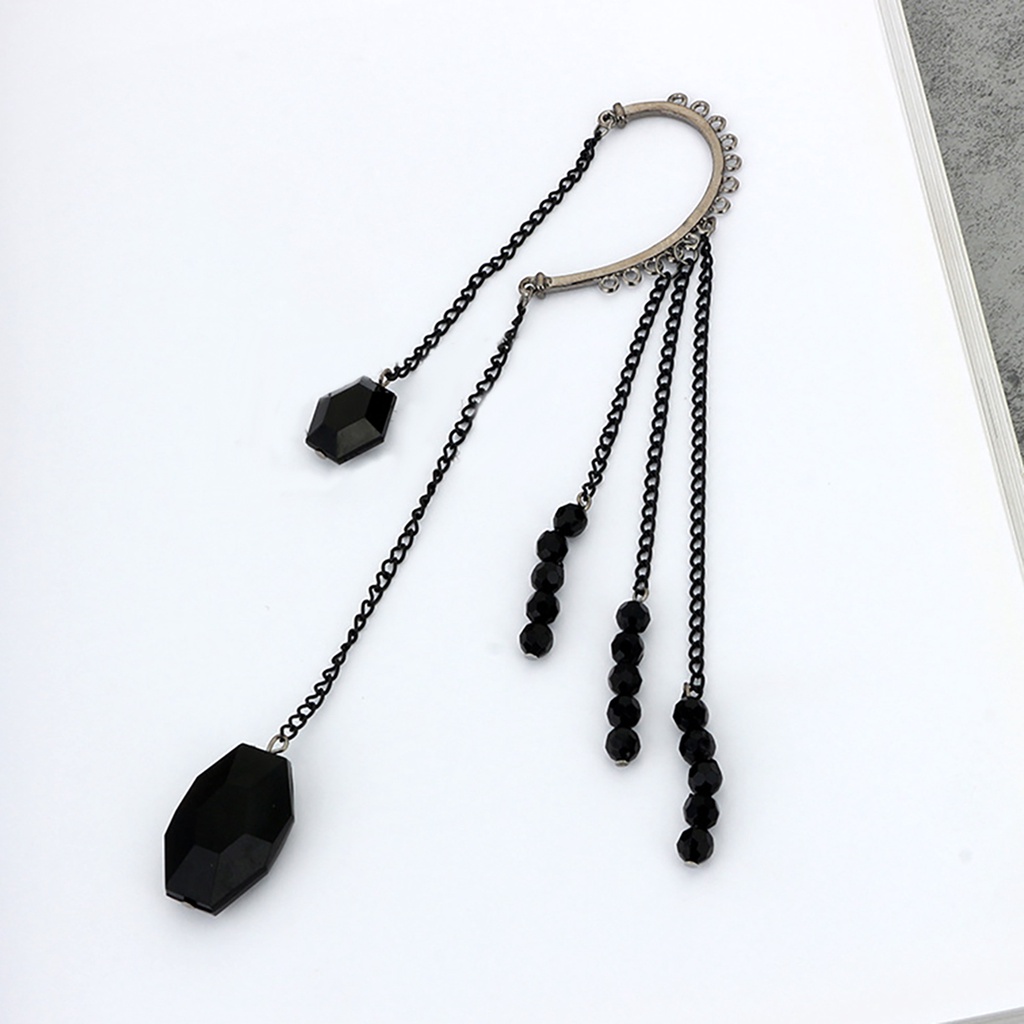 Khuyên đeo vành tai kiểu dài đính hạt đen nhân tạo huyền bí cho nữ