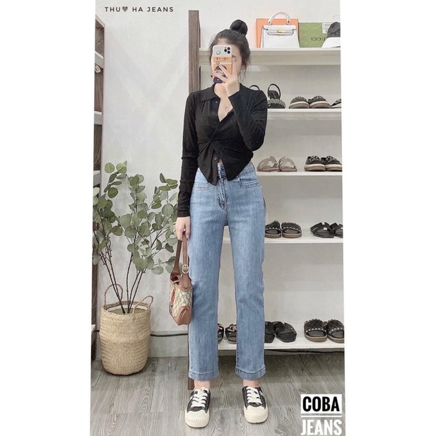 quần jeans ống đứng style ulzzang lưng ( cạp ) siêu cao, co giãn tốt | BigBuy360 - bigbuy360.vn