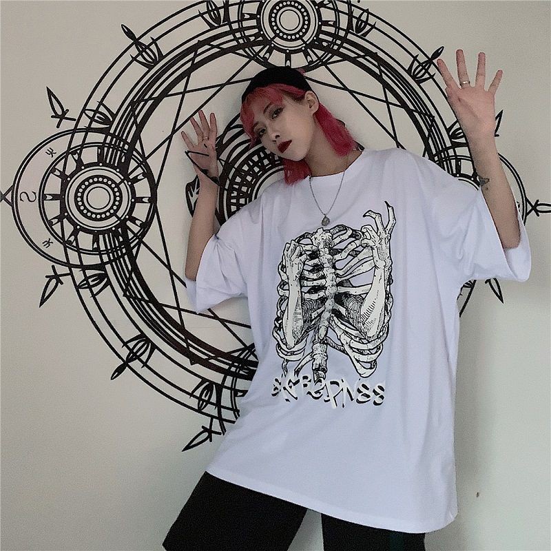 Áo phông Unisex nam nữ White Bone Bộ Xương form rộng đẹp- Áo thun tay lỡ kiểu hàn quốc vải cotton HARI in hoạ tiết
