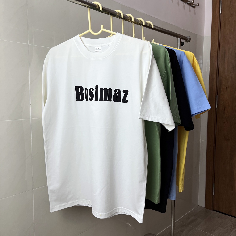 Áo thun Unisex Bosimaz TS012 cổ tròn tay lỡ phom rộng in logo, thun contton 100%, vải đẹp dày, thoáng mát không xù lông.