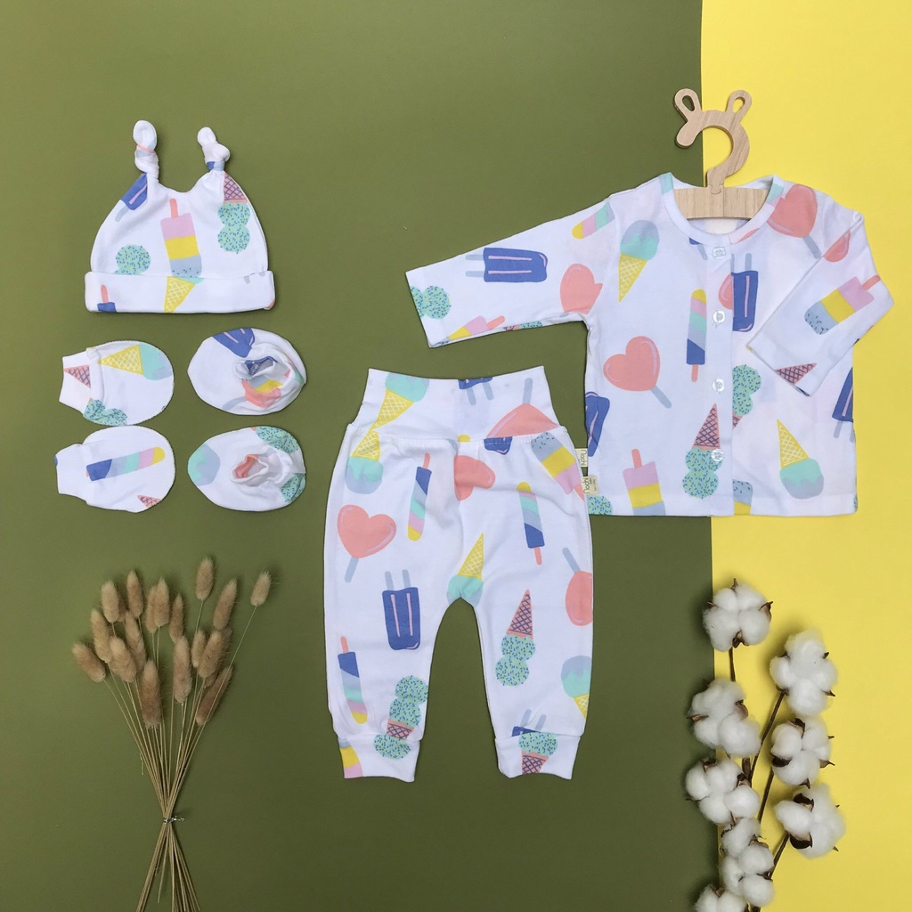 Set dài tay sơ sinh cotton cao cấp cho bé sơ sinh 0-3 tháng