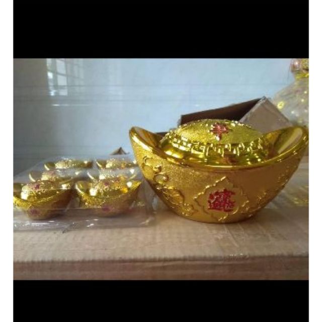 Hộp 6 thỏi vàng 8cm,10cm Trang Trí Cành Vàng Lá Ngọc, trang trí bàn thờ cầu tài lộc