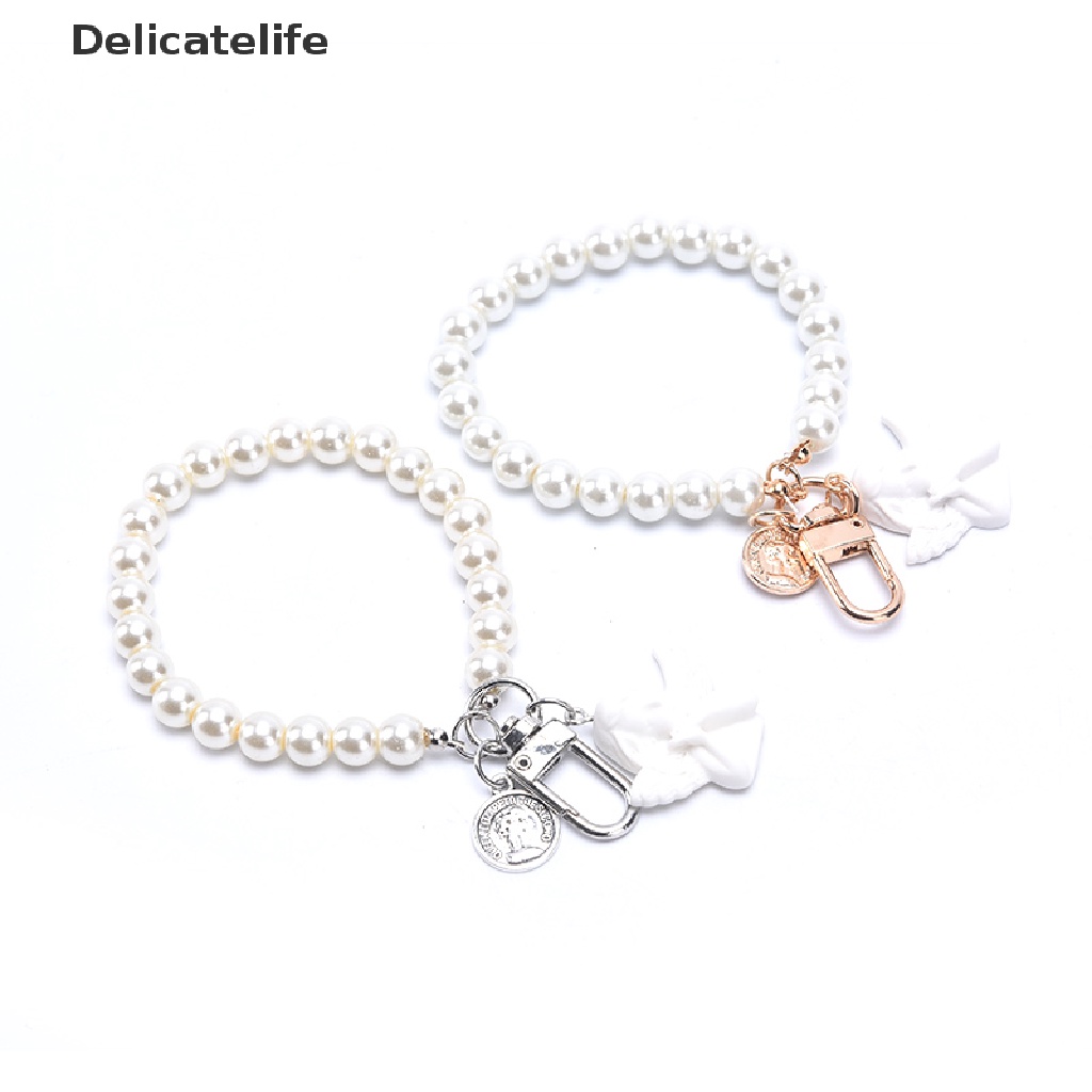 Móc khóa đính hạt ngọc trai giả hình thiên thần màu trắng phong cách vintage cho nữ