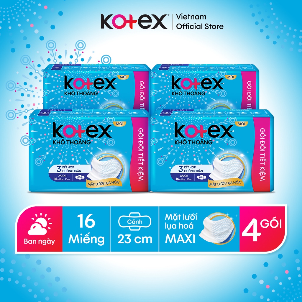 Combo 4 gói băng vệ sinh Kotex Khô thoáng 16miếng/gói