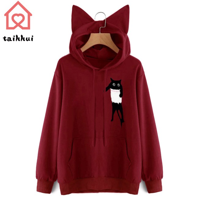 Áo Hoodie Tai Mèo Tay Dài Thời Trang Cho Nữ