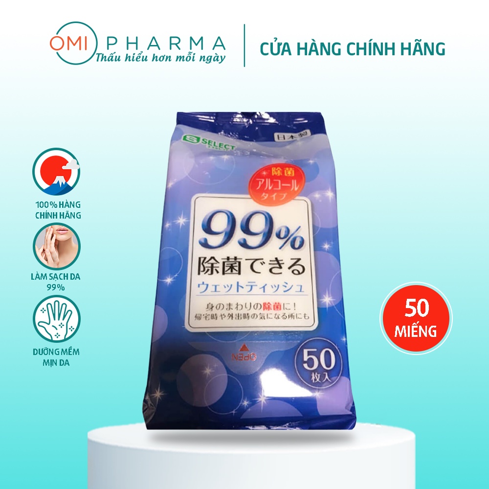 Khăn Ướt Khử Trùng 99% S Select Nhật Bản (Gói 50 Miếng)