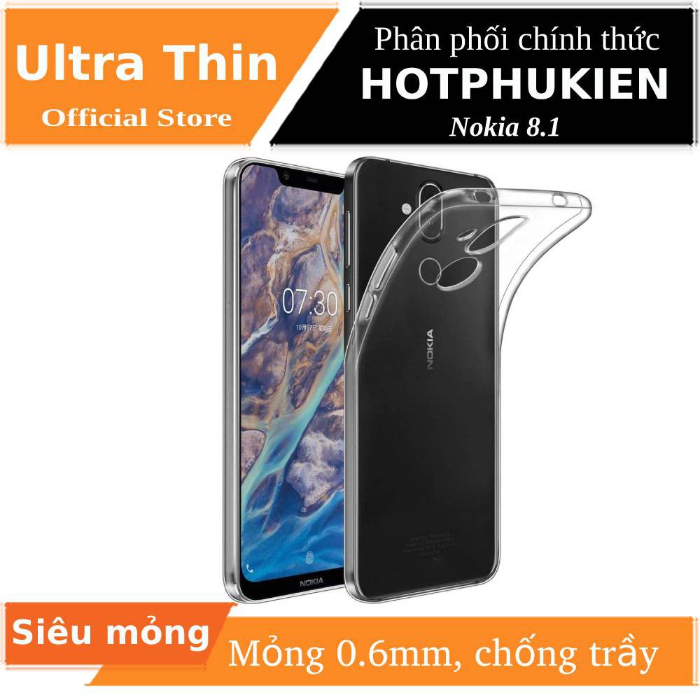 Ốp lưng silicon dẻo trong suốt cho Nokia 8.1 / Nokia 7.1 Plus / Nokia X7 mỏng 0.6mm chính hãng Ultra Thin
